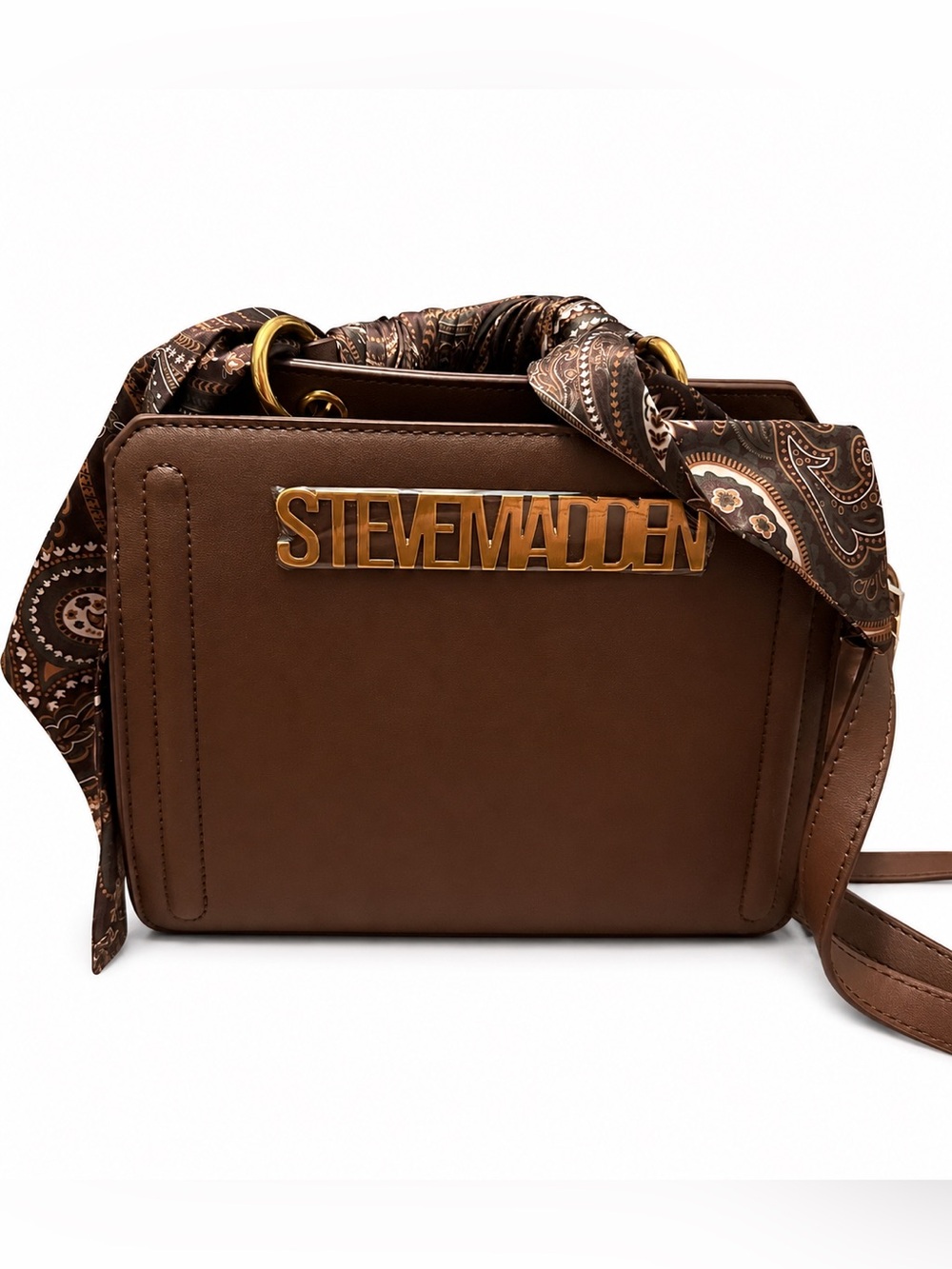 NWT Steve Madden Brown Crossbody Bag with Card Holder and Paisley Scarf